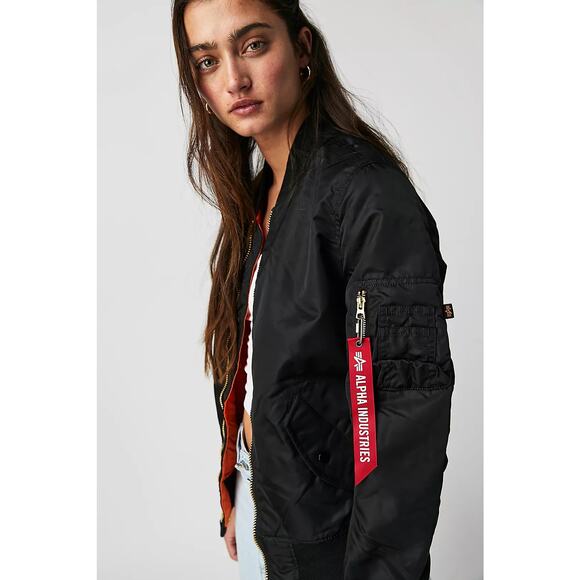 New Free People x Alpha Industries Ma-1w Bomber Jacket $200 SMALL Black - Picture 2 of 7